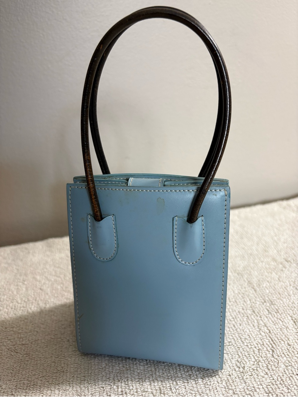 VINTAGE Y2k DOONEY & BOURKE Blue Leather MINI PARASOLE Tote DESIGNER Bag PURSE - Picture 3 of 4